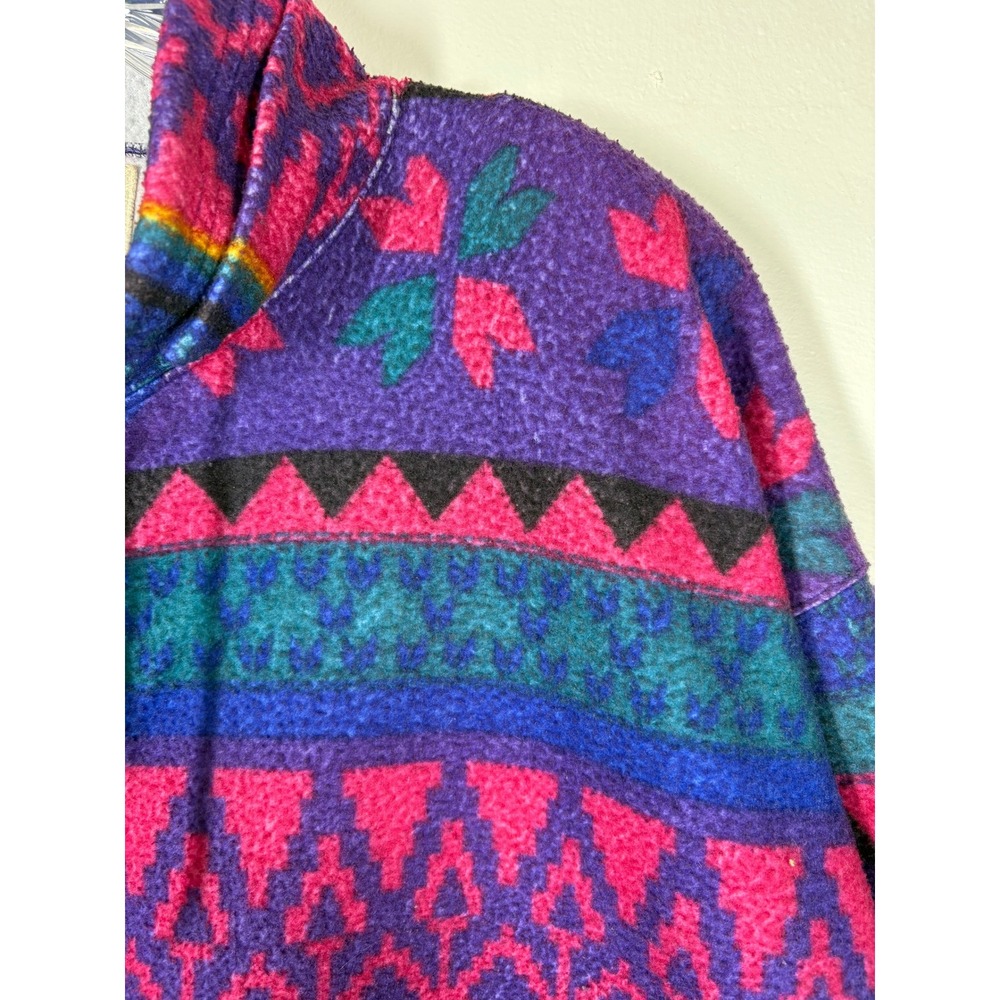 Vintage 90s Victoria Sport Fleece Jacket XL Purple Pink Geometric Gorpcore Cozy - Picture 4 of 11